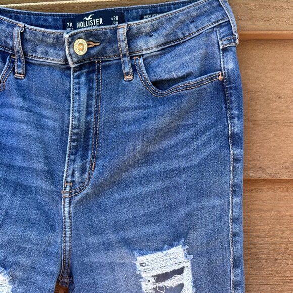 Hollister Curvy Ultra High-Rise Super Skinny Womens Ripped Blue Jeans W28 L30 Si - Picture 6 of 12